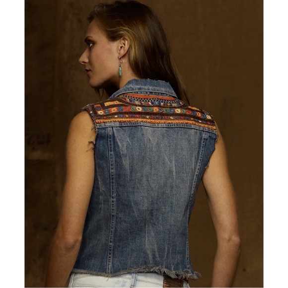 Denim & Supply Ralph Lauren Distressed Blue Denim Vest Embroidered Boho Festival - Picture 3 of 9